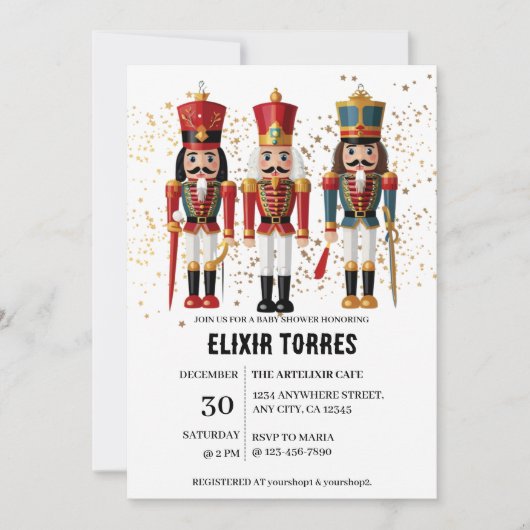 Gold Glitzer Red & Blue Nutcracker Baby Dusche Einladung (Vorderseite)