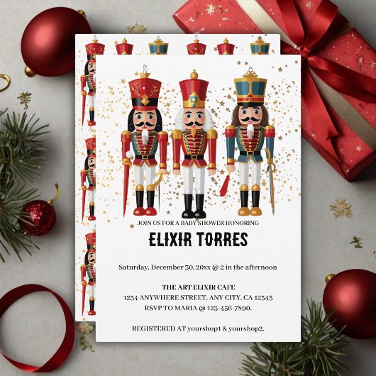 Gold Glitzer Red & Blue Nutcracker Baby Dusche Einladung