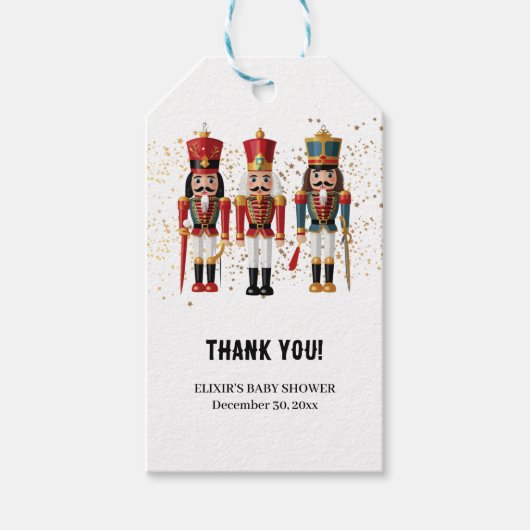 Gold Glitzer Red & Blue Nutcracker Baby Dusche Geschenkanhänger (Vorderseite)