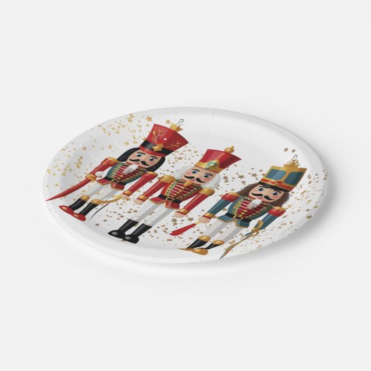 Gold Glitzer Red & Blue Nutcracker Baby Dusche Pappteller (Schrägansicht)