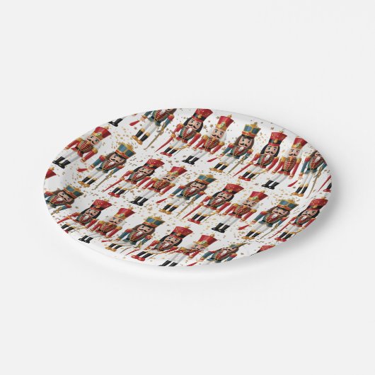 Gold Glitzer Red & Blue Nutcracker Baby Dusche Pappteller (Schrägansicht)