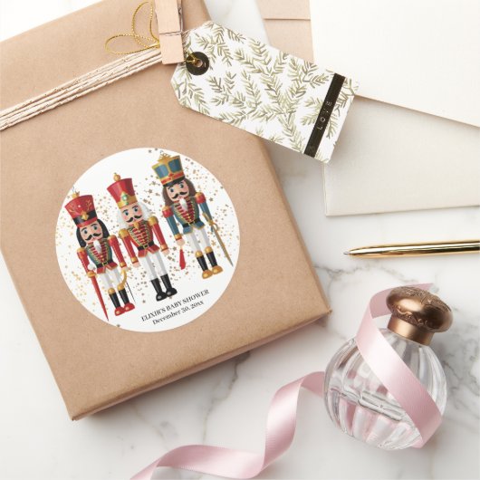Gold Glitzer Red & Blue Nutcracker Baby Dusche Runder Aufkleber (Schenken)