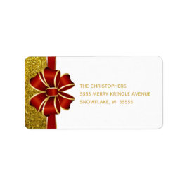Gold Glitzer Red Bow Urlaubsadresse Adressaufkleber
