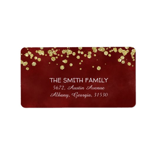 Gold Glitzer Red Burgundy Winter Wedding Address Adressaufkleber (Vorne)