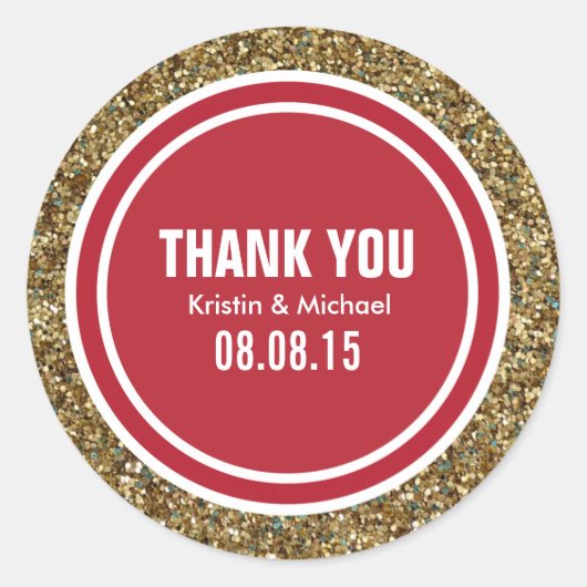 Gold Glitzer Red Custom Danke Label Runder Aufkleber (Vorderseite)