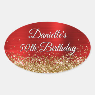Gold Glitzer Red Foil 50. Geburtstag Ovaler Aufkleber