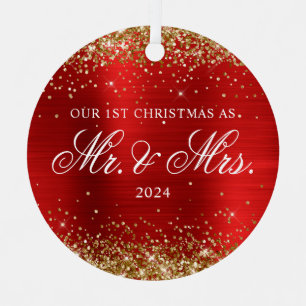 Gold Glitzer Red Foil Unser erstes Weihnachtsfest  Ornament Aus Metall