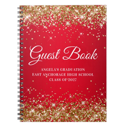 Gold Glitzer Red Glam Gradient Abschluss Guest Notizblock (Vorderseite)