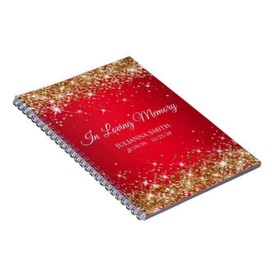 Gold Glitzer Red Memorial Service Gästebuch Notizblock (Rechte Seite)