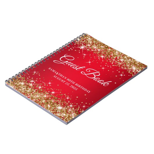 Gold Glitzer Red Ombre 90th Birthday Gästebuch Notizblock (Linke Seite)