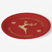 Gold Glitzer Reindeer Frohe Weihnachtsfeierliches  Pappteller (Schrägansicht)