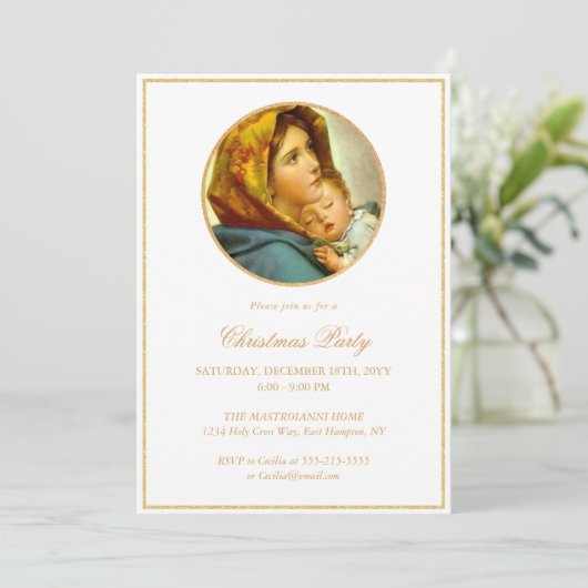 Gold Glitzer Religiöses Weihnachtsfest Party Einladung (Stehend Vorderseite)