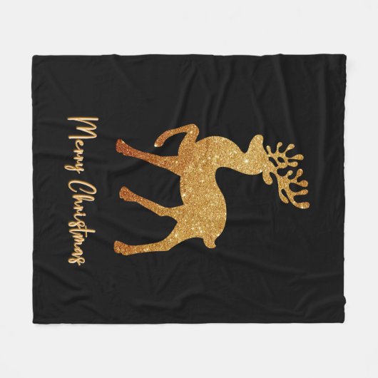 Gold Glitzer Rentier auf Schwarz Fleecedecke (Vorderseite (Horizontal))