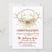 Gold Glitzer Rentier Weihnachtsessen Einladung (Vorderseite)