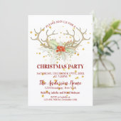 Gold Glitzer Rentier Weihnachtsessen Einladung (Stehend Vorderseite)