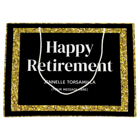 Gold Glitzer Retirement Party Große Geschenktüte (Vorderseite)