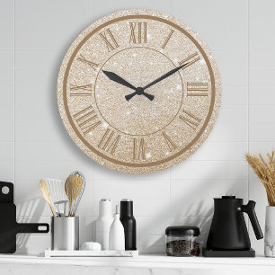 Gold Glitzer Roman Numerale Sparkle Girly Große Wanduhr