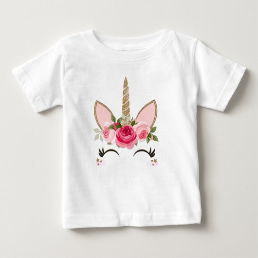 Gold Glitzer & Rosa Blüteneinfassung Trendy Baby T-shirt (Vorderseite)