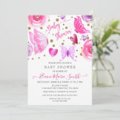 Gold Glitzer Rosa Lila Schmetterlinge Kinderdusche Einladung (Stehend Vorderseite)