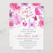 Gold Glitzer Rosa Lila Schmetterlinge Kinderdusche Einladung (Vorne/Hinten)