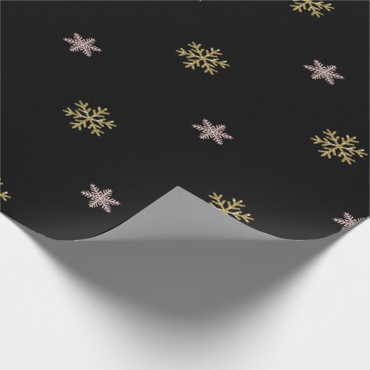 Gold Glitzer & rosa Schneeflocken, schwarz Weihnac Geschenkpapier (Ecke)