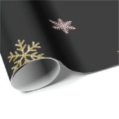 Gold Glitzer & rosa Schneeflocken, schwarz Weihnac Geschenkpapier (Rolleneckpunkt)