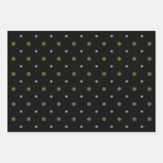 Gold Glitzer & rosa Schneeflocken, schwarz Weihnac Geschenkpapier Set (Vorderseite 3)