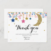 Gold Glitzer Rosa und blauer Mond Danke, Karte (Vorne/Hinten)