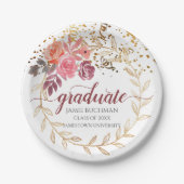 Gold Glitzer Rosa und Marsala Blumengrad Party Pappteller (Vorderseite)