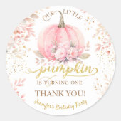 Gold Glitzer Rose Floral Girl Pumpkin 1. Geburtsta Runder Aufkleber (Vorderseite)