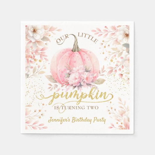 Gold Glitzer Rose Floral Girl Pumpkin 2. Geburtsta Serviette (Vorderseite)