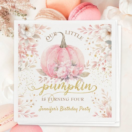Gold Glitzer Rose Floral Girl Pumpkin 4. Geburtsta Serviette