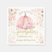 Gold Glitzer Rose Floral Girl Pumpkin 5. Geburtsta Serviette (Vorderseite)