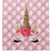 Gold Glitzer & Rosen Einhorn Duschvorhang (Vorderseite)