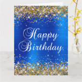 Gold Glitzer Royal Blue Big Happy Geburtstag Karte (Gelbe Blume)
