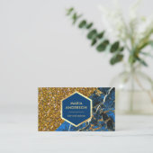 Gold Glitzer Royal Blue Marble Makeup Artist Visitenkarte (Stehend Vorderseite)