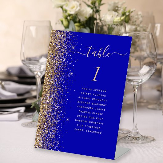 Gold Glitzer Royal Blue Wedding Tischnummer Sockelschild