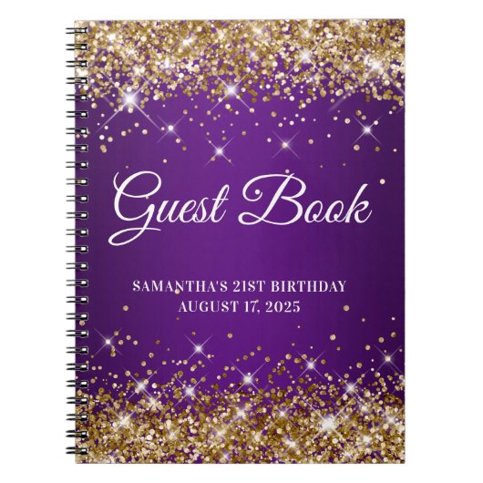 Gold Glitzer Royal Lila 21. Geburtstag Gästebuch Notizblock (Vorderseite)