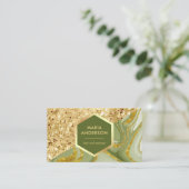 Gold Glitzer Sage Green Marble Makeup Artist Visitenkarte (Stehend Vorderseite)
