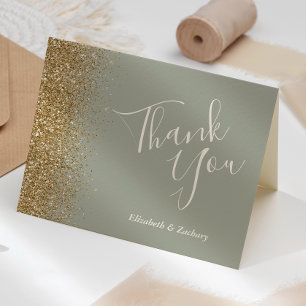 Gold Glitzer Sage Green Wedding Vielen Dank Karte
