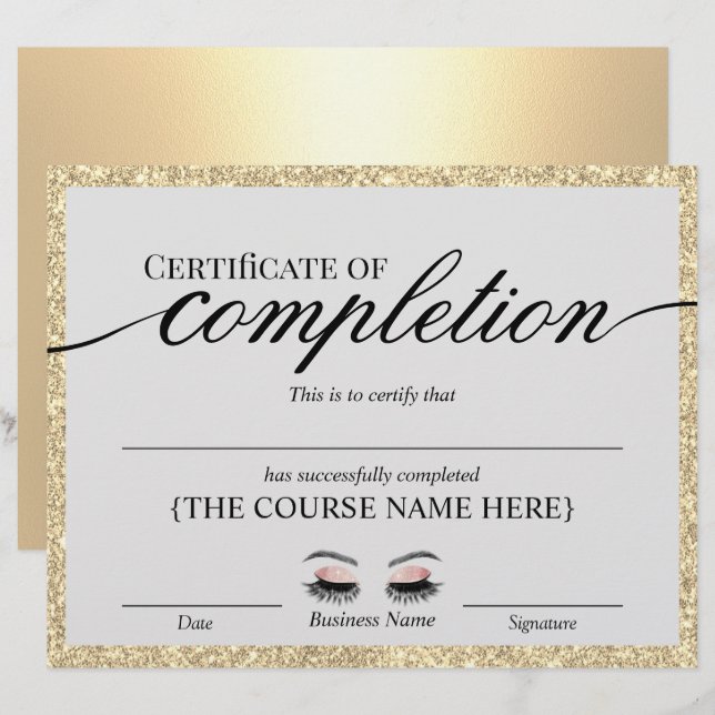 Gold Glitzer Salon Certificate of Completion Award (Vorne/Hinten)