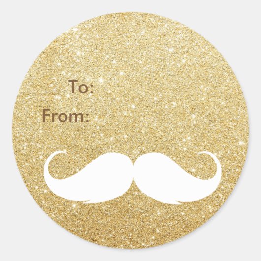 Gold Glitzer Santa Mustache Weihnachtsgeschenk Tag Runder Aufkleber (Vorderseite)