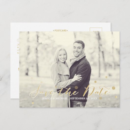 Gold Glitzer Save the Date Ankündigungspostkarte (Vorne/Hinten)