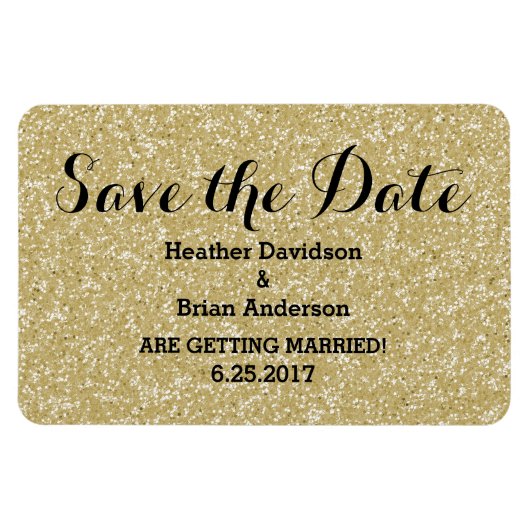Gold Glitzer Save the Date Flexi Magnet (Horizontal)