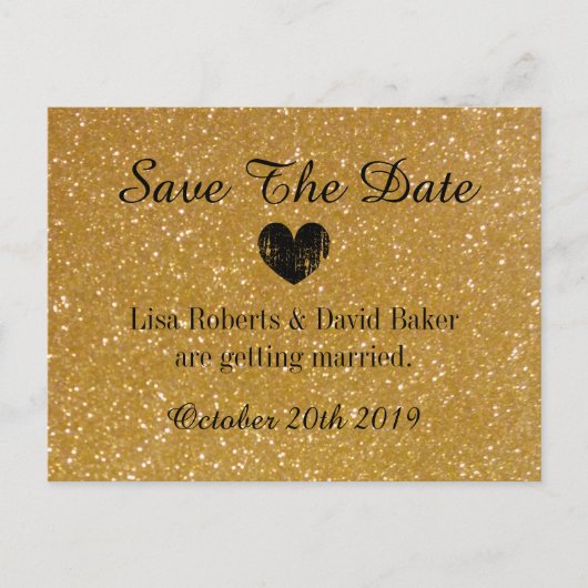 Gold Glitzer Save the Date Hochzeitskarte Ankündigungspostkarte (Vorderseite)
