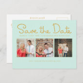 Gold Glitzer Save the Date Minze Script Fotokarten Ankündigungspostkarte (Vorne/Hinten)