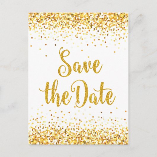 Gold-Glitzer Save the Date Modernes Textdesign Ankündigungspostkarte (Vorderseite)