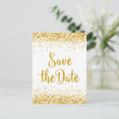 Gold-Glitzer Save the Date Modernes Textdesign Ankündigungspostkarte (Stehend Vorderseite)