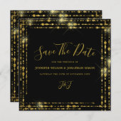 Gold Glitzer Save the Date Schwarze Einladung (Vorne/Hinten)