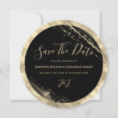 Gold Glitzer Save the Date Schwarze Einladung (Vorderseite)